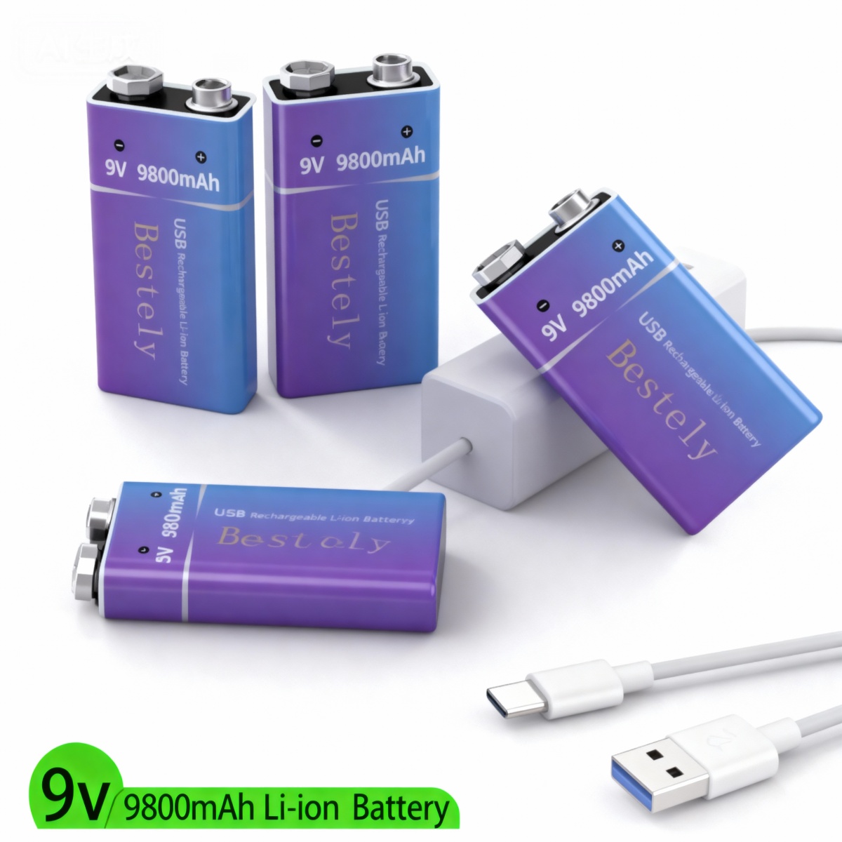 Smoke Detector Interconnected - New 9V Rechargeable Li-ion Battery 9800mAh